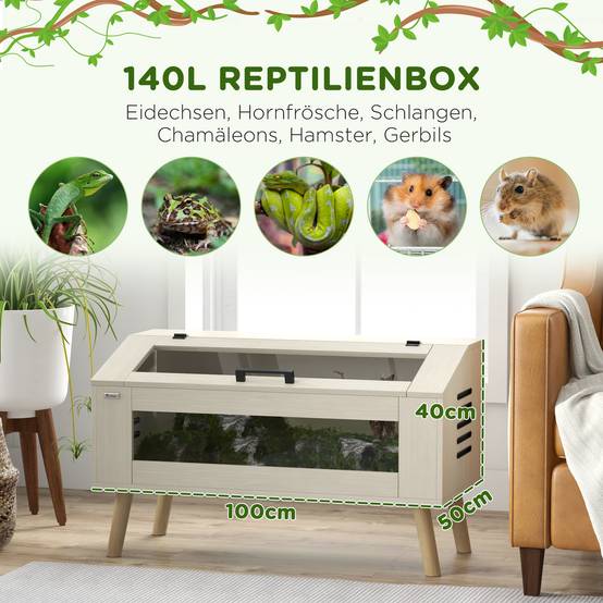 Boîte à reptiles, boîtier pour lézards, 140 litres, compatible coussin chauffant, fenêtre en verre - Image 6