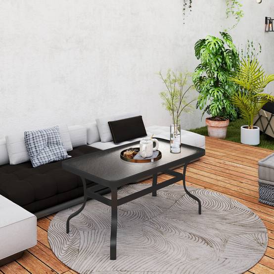 Table basse design ondulé verre trempé 95x55cm noire, usage salon jardin terrasse multifonction - Image 7