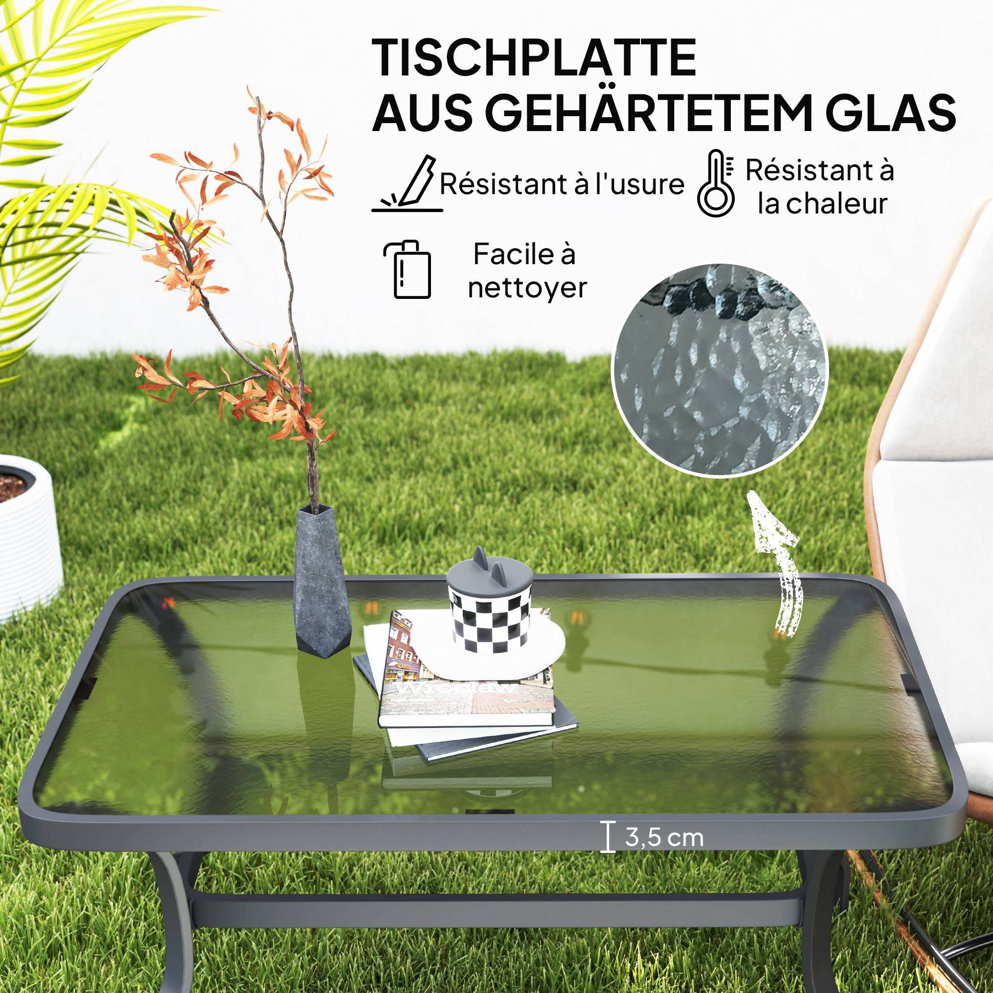 Table basse design ondulé verre trempé 95x55cm noire, usage salon jardin terrasse multifonction - Image 4