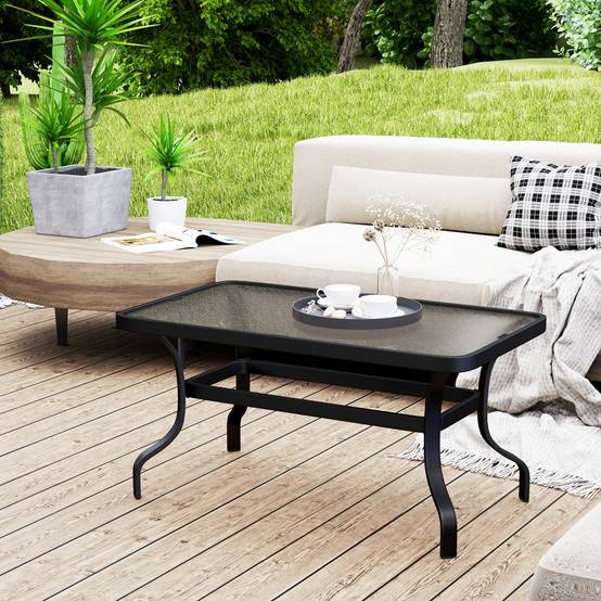 Table basse design ondulé verre trempé 95x55cm noire, usage salon jardin terrasse multifonction - Image 2