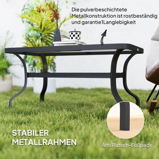 Table basse design ondulé verre trempé 95x55cm noire, usage salon jardin terrasse multifonction - Image 5