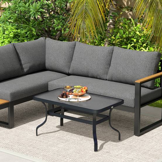Table basse design ondulé verre trempé 95x55cm noire, usage salon jardin terrasse multifonction - Image 8
