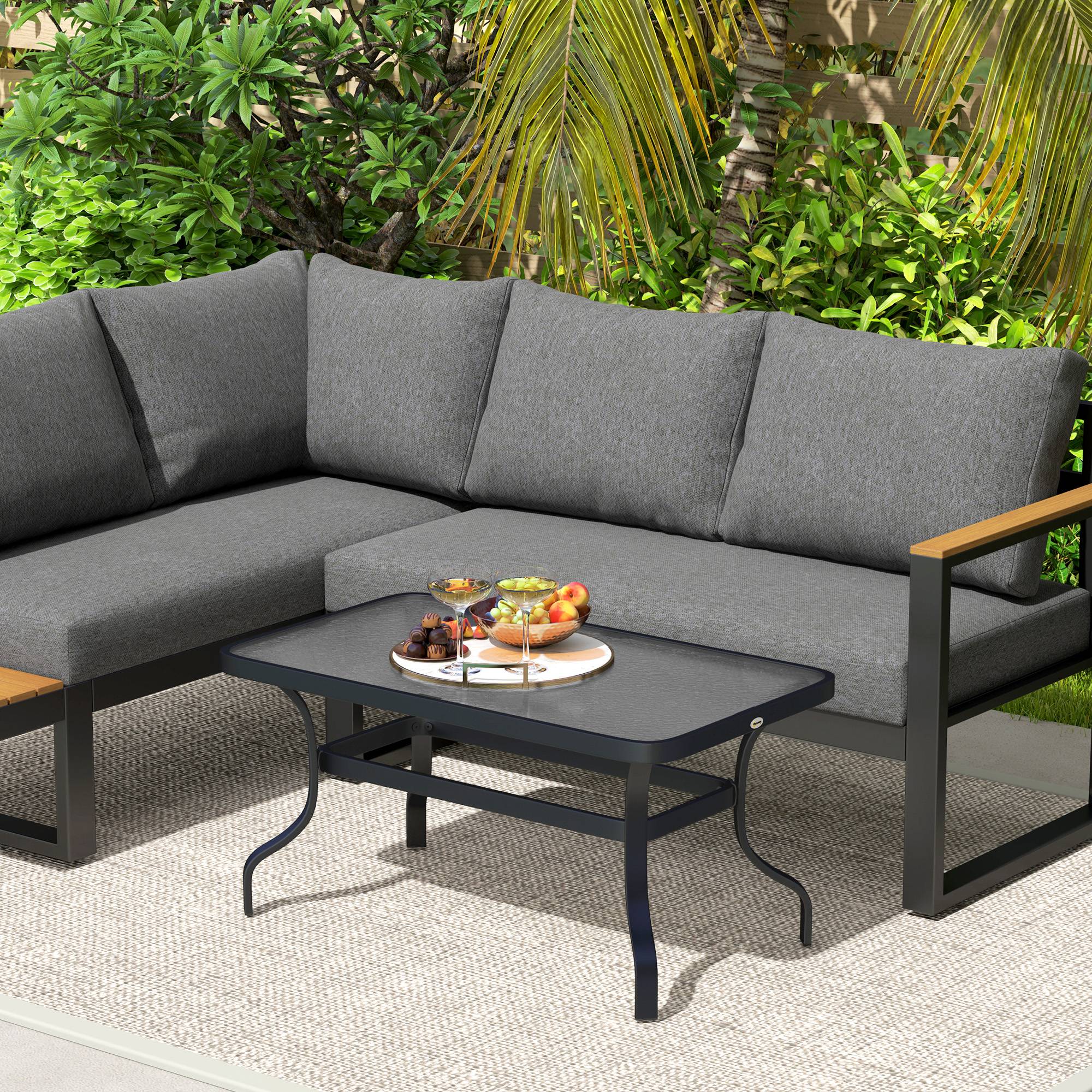 Table basse design ondulé verre trempé 95x55cm noire, usage salon jardin terrasse multifonction - Image 8