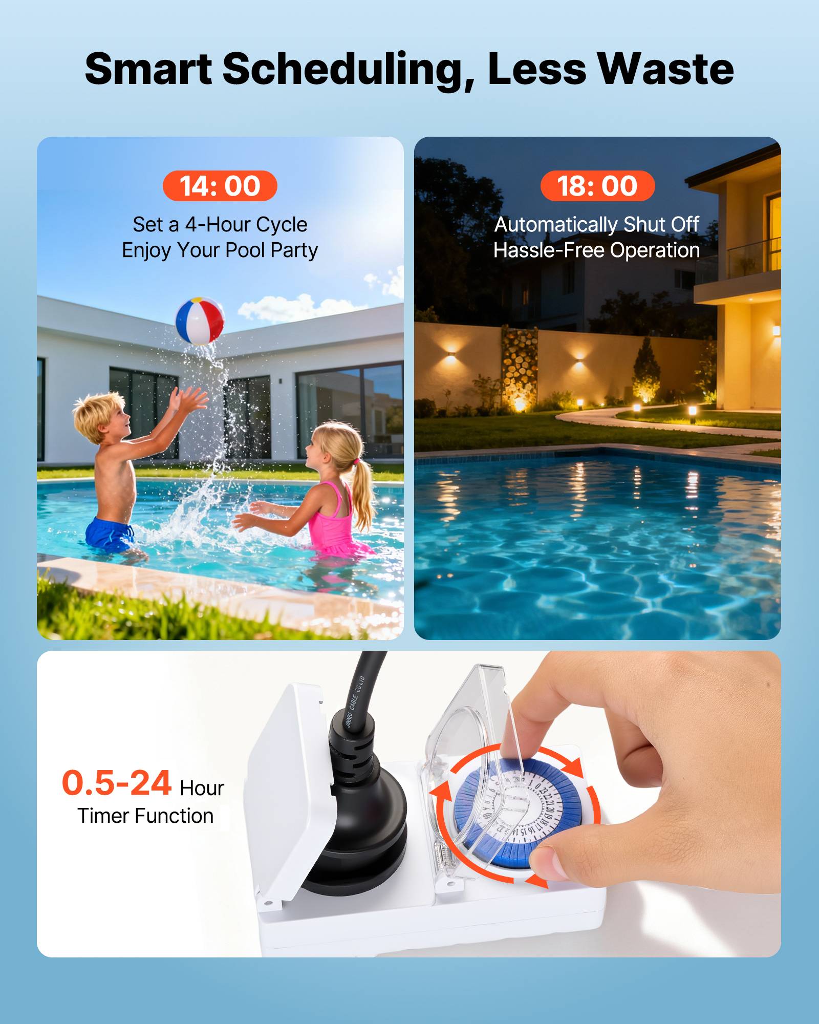 Vevor - VEVOR Pompe piscine 3000 W, 35000 L/h, hauteur 19 m, minuterie 24 h, panier filtrant, 220-240 V CA - Image 4