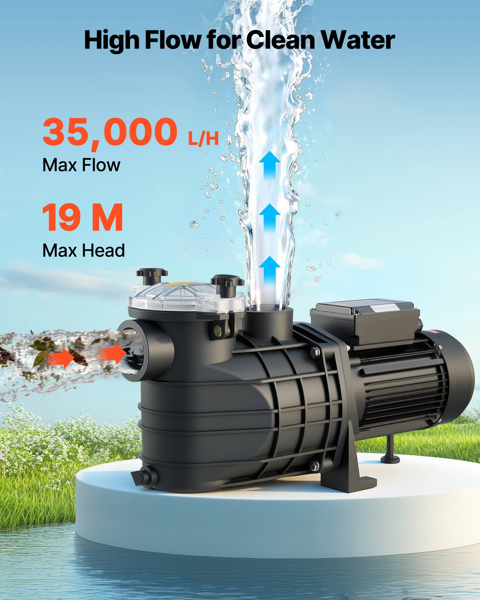 Vevor - VEVOR Pompe piscine 3000 W, 35000 L/h, hauteur 19 m, minuterie 24 h, panier filtrant, 220-240 V CA - Image 2