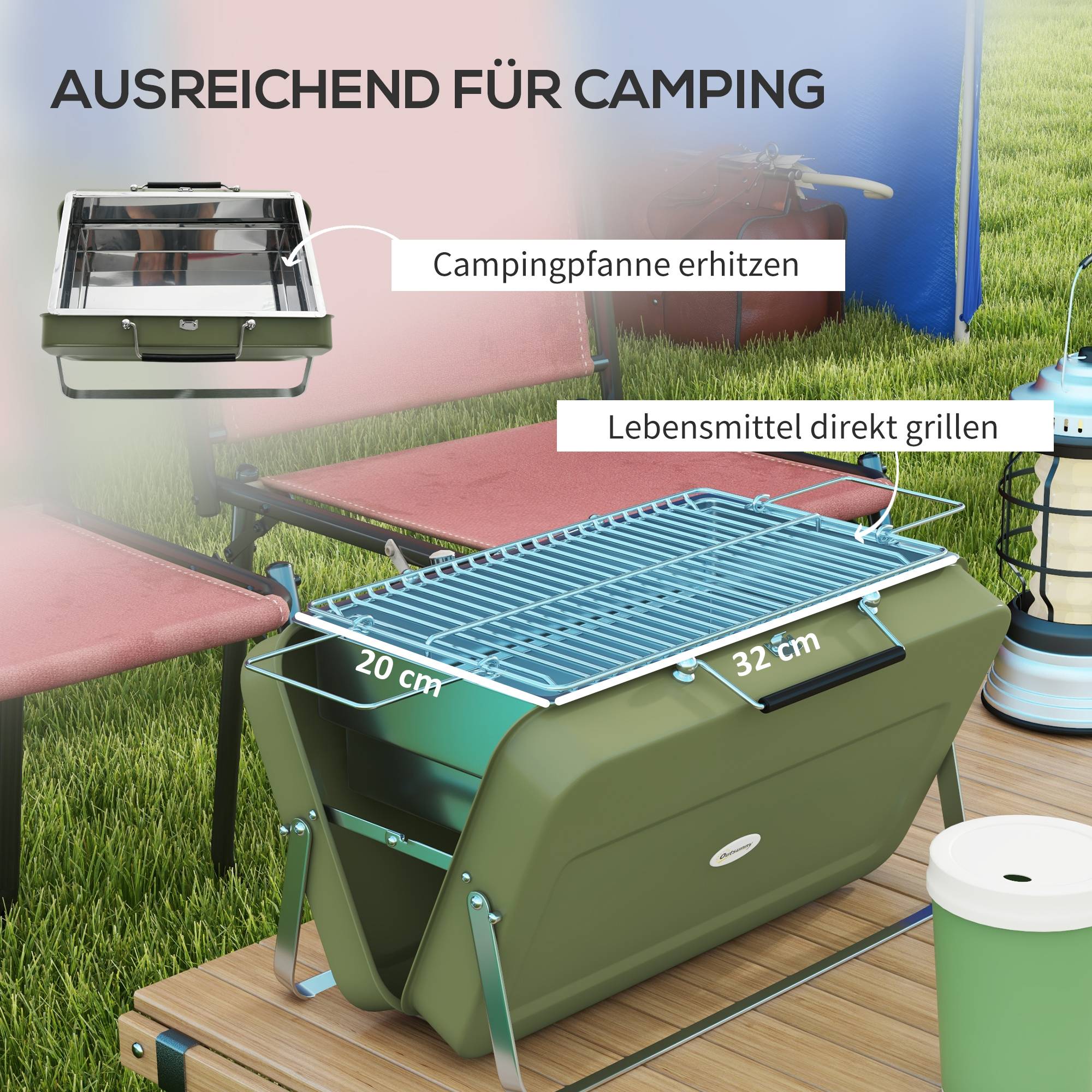 Barbecue Table Charbon Acier Pique-nique Pliable Format Valise 47cm Vert - ComfortXL Outdoor Living - Image 6