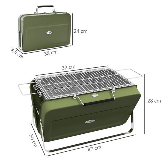 Barbecue Table Charbon Acier Pique-nique Pliable Format Valise 47cm Vert - ComfortXL Outdoor Living - Image 3