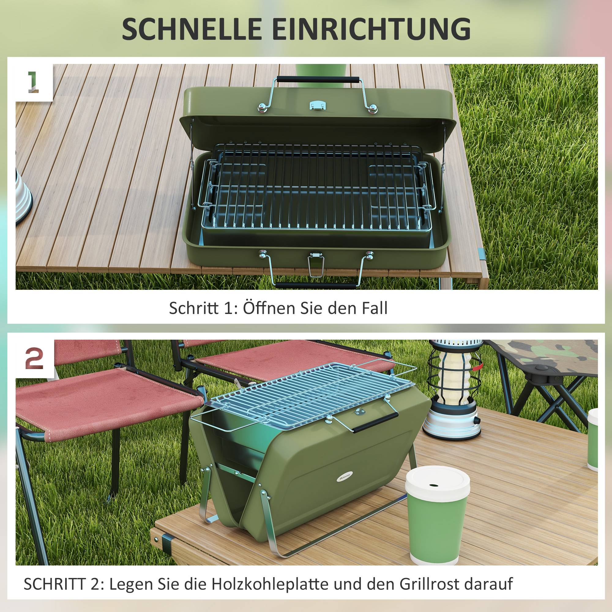 Barbecue Table Charbon Acier Pique-nique Pliable Format Valise 47cm Vert - ComfortXL Outdoor Living - Image 5
