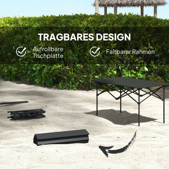Table de camping aluminium légère, plateau enroulable, cadre X, 95x55 cm, pour jardin et camping, 2 personnes, noire - Image 4