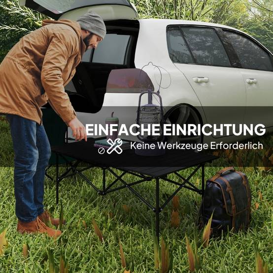 Table de camping aluminium légère, plateau enroulable, cadre X, 95x55 cm, pour jardin et camping, 2 personnes, noire - Image 6