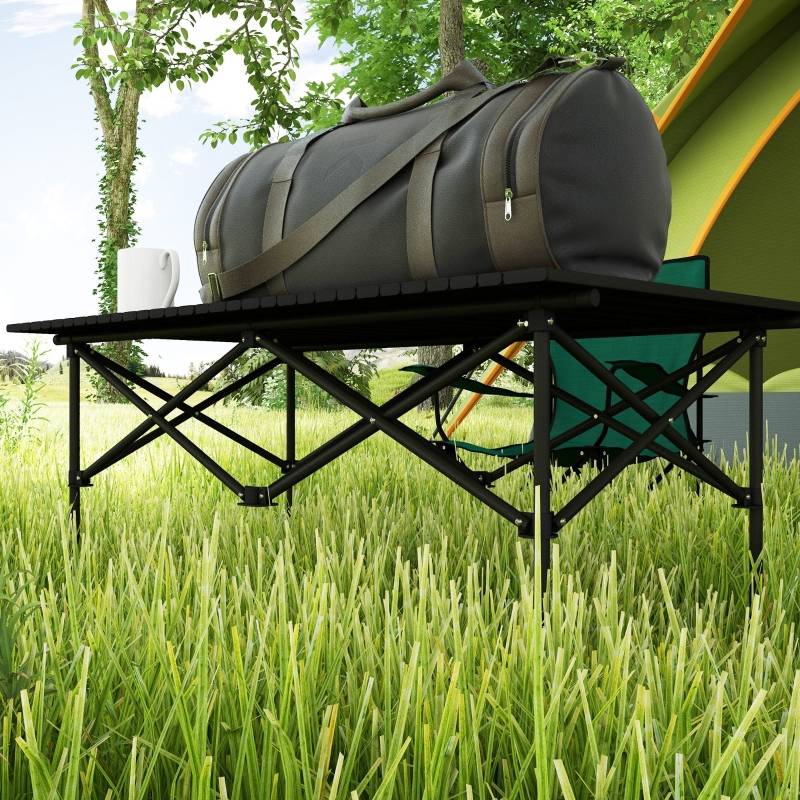 Table de camping aluminium légère, plateau enroulable, cadre X, 95x55 cm, pour jardin et camping, 2 personnes, noire - Image 8