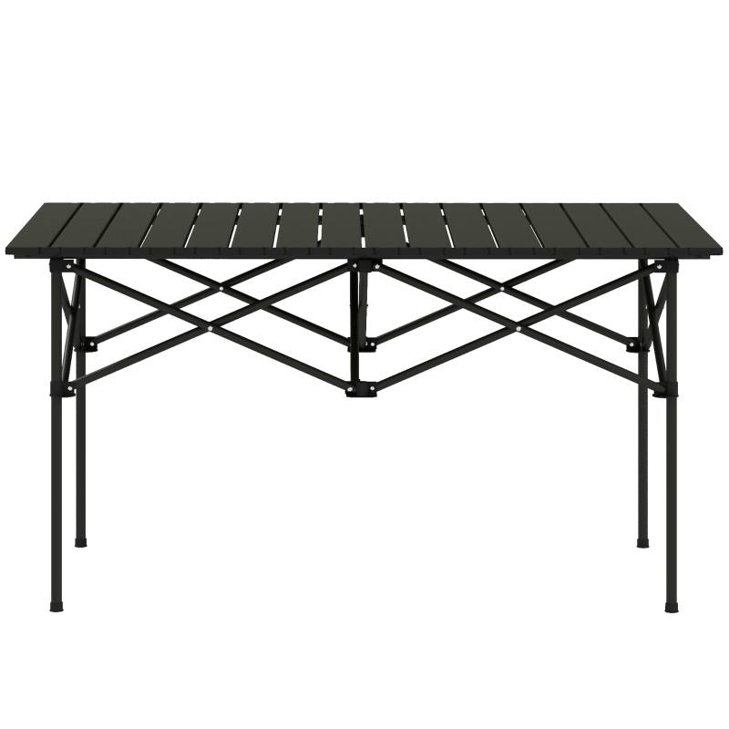 Table de camping aluminium légère, plateau enroulable, cadre X, 95x55 cm, pour jardin et camping, 2 personnes, noire - Image 1