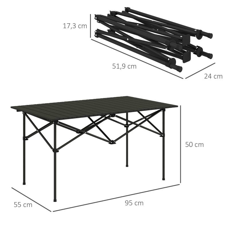Table de camping aluminium légère, plateau enroulable, cadre X, 95x55 cm, pour jardin et camping, 2 personnes, noire - Image 3