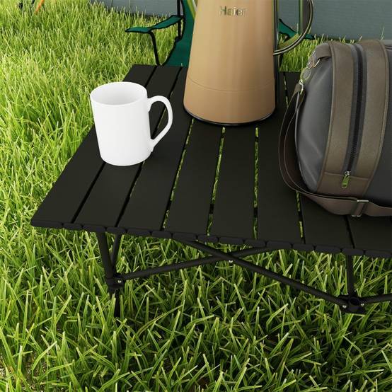 Table de camping aluminium légère, plateau enroulable, cadre X, 95x55 cm, pour jardin et camping, 2 personnes, noire - Image 7