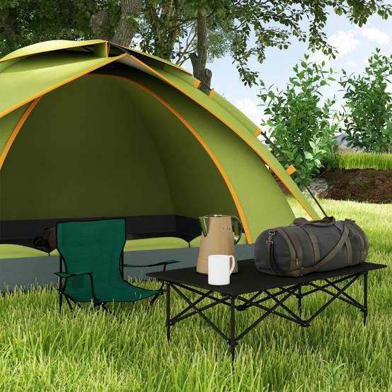 Table de camping aluminium légère, plateau enroulable, cadre X, 95x55 cm, pour jardin et camping, 2 personnes, noire - Image 2
