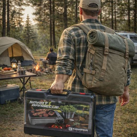Barbecue à gaz 1900W Grille anti adhesive + 16 cartouches gaz camping KEMPER - Imagen 4