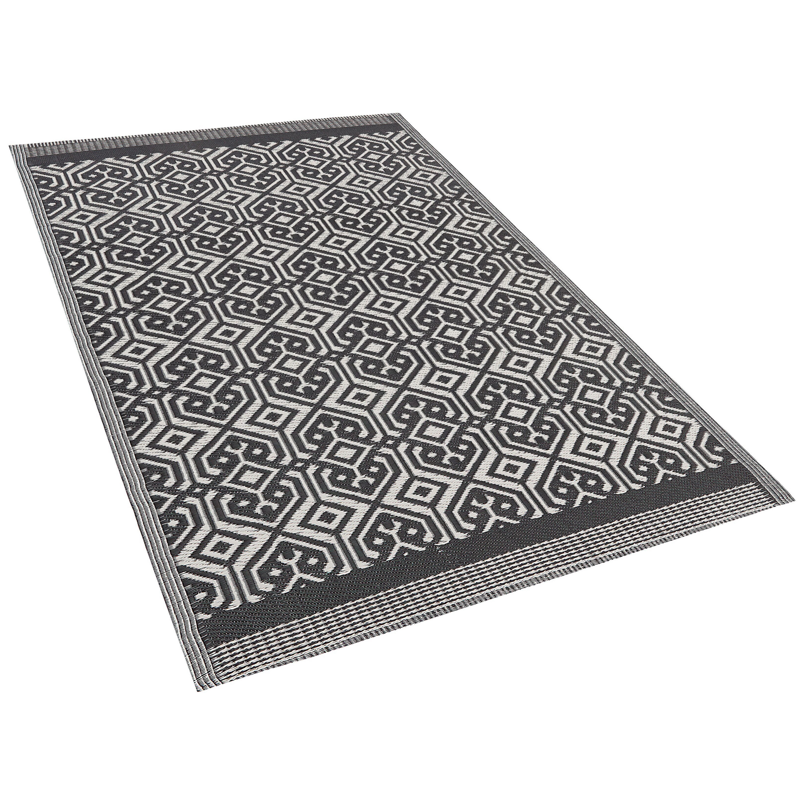 Beliani - Tapis Extérieur et Intérieur Noir et Blanc Motif Géométrique en Polypropylène Recyclé 120 x 180 cm pour Terrasse ou Cuisine Moderne et Boho Beliani - Imagen 4