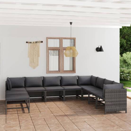 Vidaxl - Salon de jardin 11 pcs avec coussins Résine tressée Gris vidaXL 3059775 - Image 1
