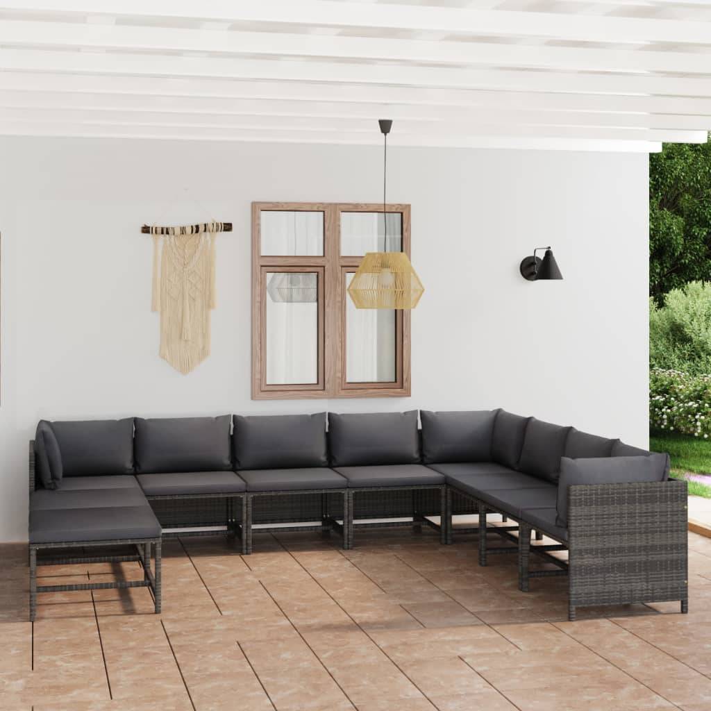 Vidaxl - Salon de jardin 11 pcs avec coussins Résine tressée Gris vidaXL 3059775 - Image 1