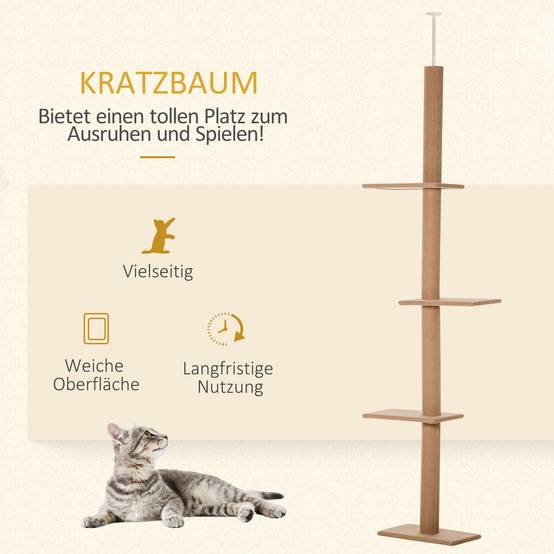 Arbre à chat réglable en hauteur, bois, marron, 43 x 27 x 228-260 cm - PANGIVO - Image 4
