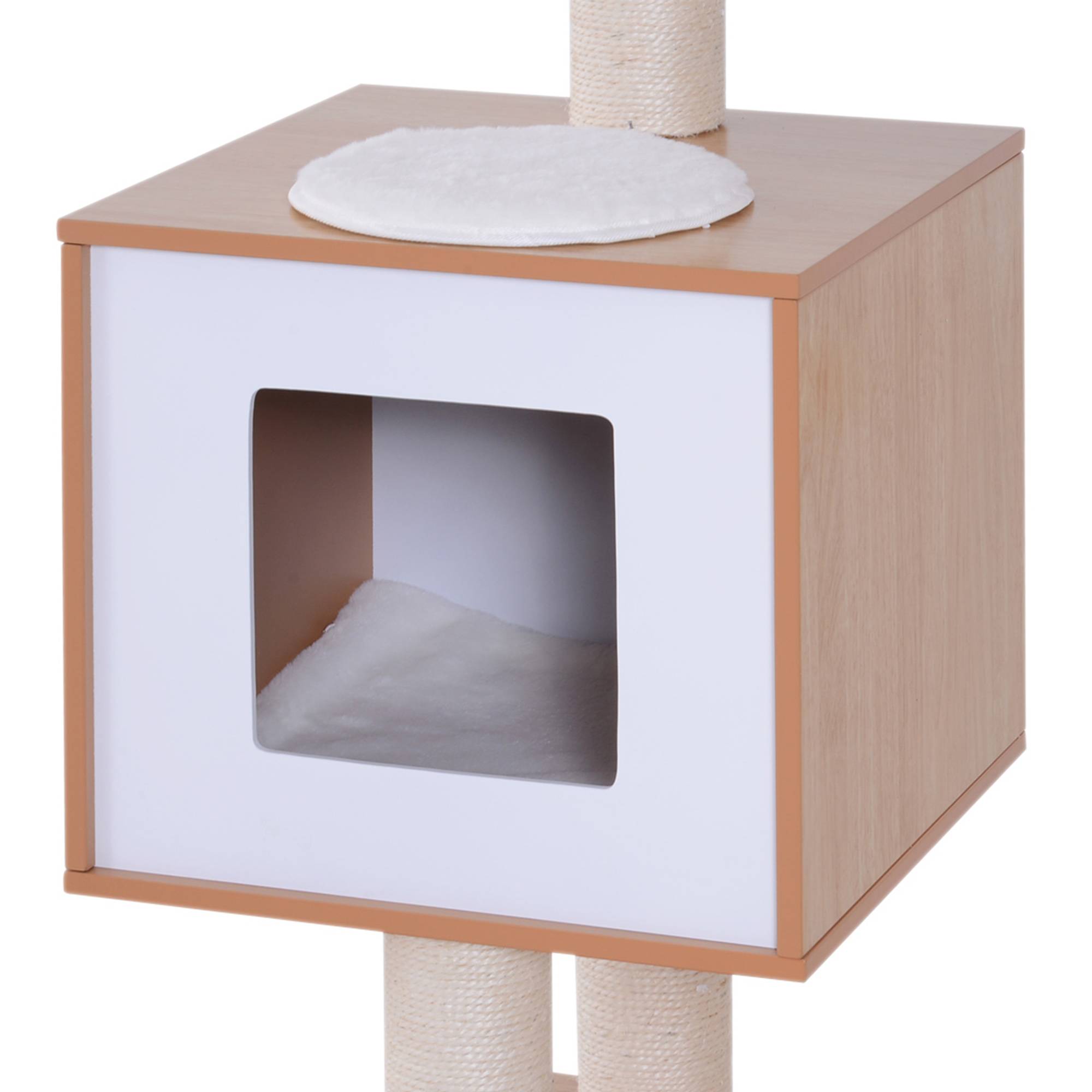 Pawhut - Arbre à chat design contemporain griffoirs grattoirs sisal naturel niche plate-formes jeu boules suspendues 71L x 49l x 120H cm MDF hêtre clair - Imagen 8