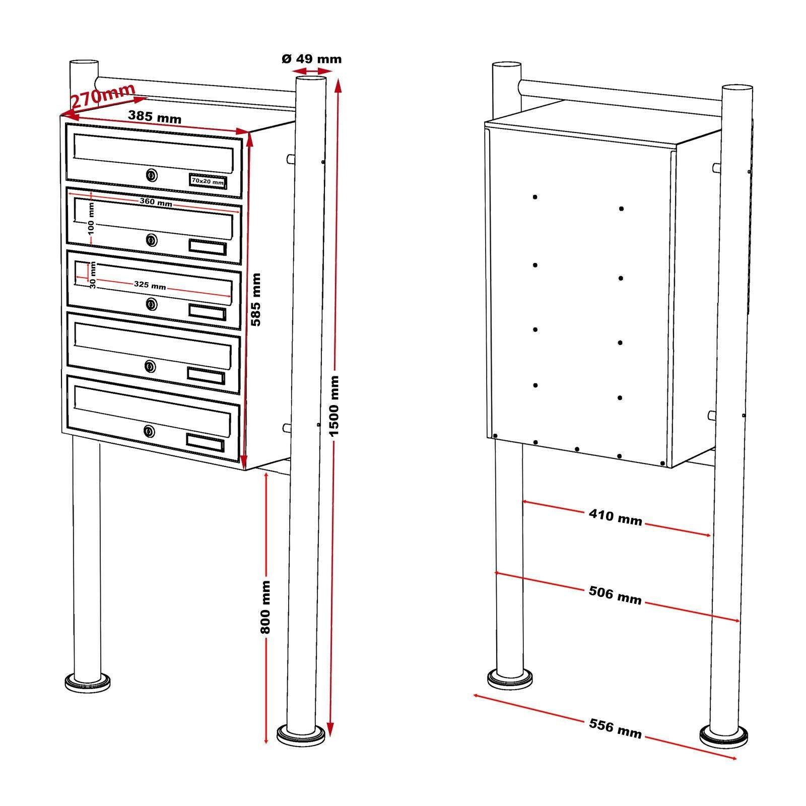 Helloshop26 - Bloc 5 boite aux lettres sur pied de support 5 compartiments superposé acier inoxydable - Imagen 3