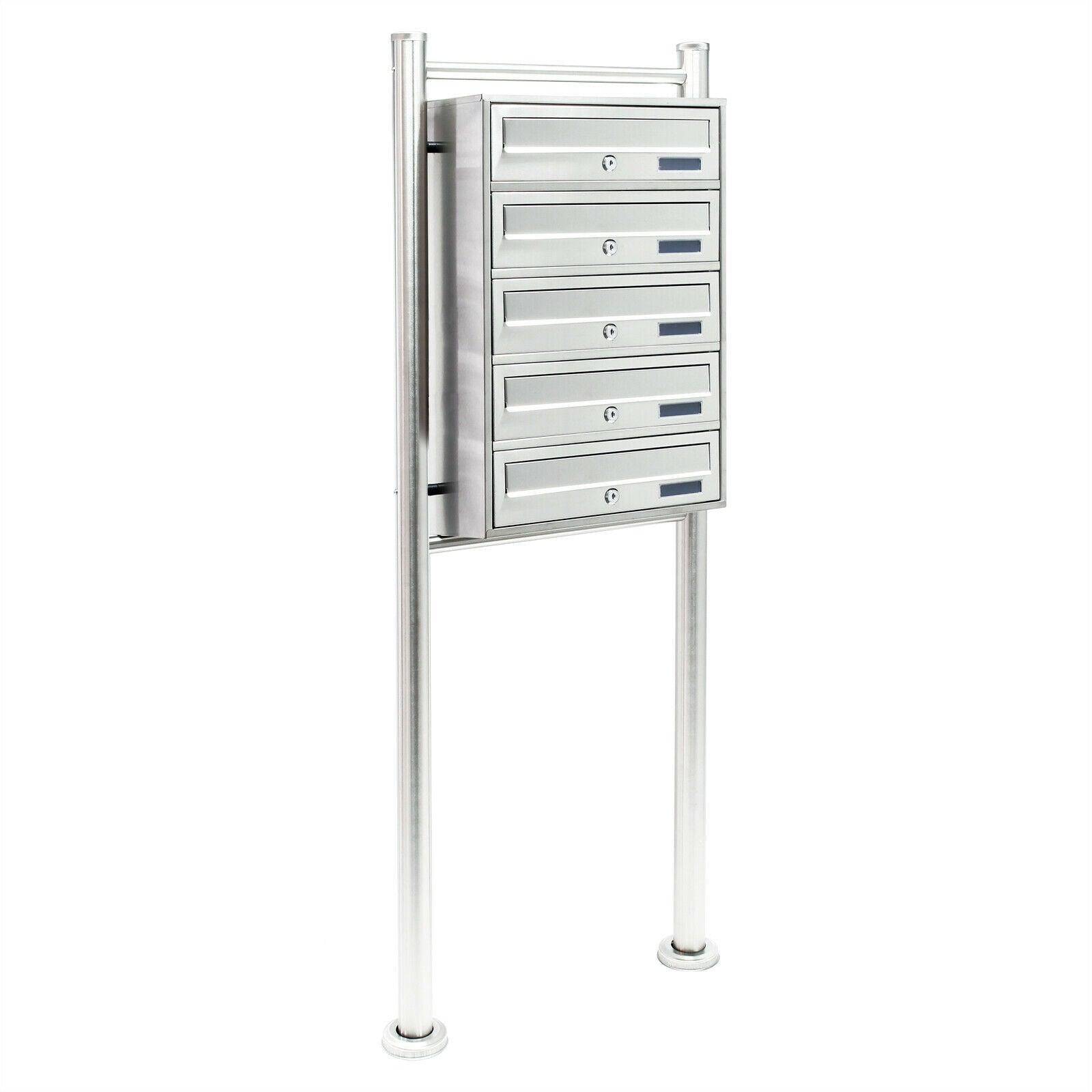 Helloshop26 - Bloc 5 boite aux lettres sur pied de support 5 compartiments superposé acier inoxydable - Imagen 1