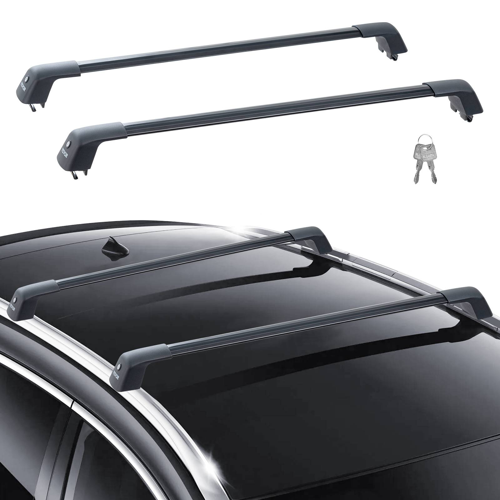 VEVOR Barre de toit universelle 120,8 cm max, aluminium. Pour rails latéraux, SUV, berline, fourgonnette. - Image 1