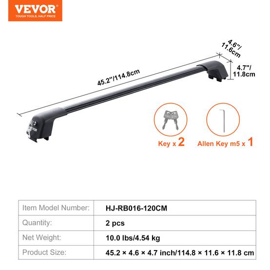 VEVOR Barre de toit universelle 120,8 cm max, aluminium. Pour rails latéraux, SUV, berline, fourgonnette. - Image 7