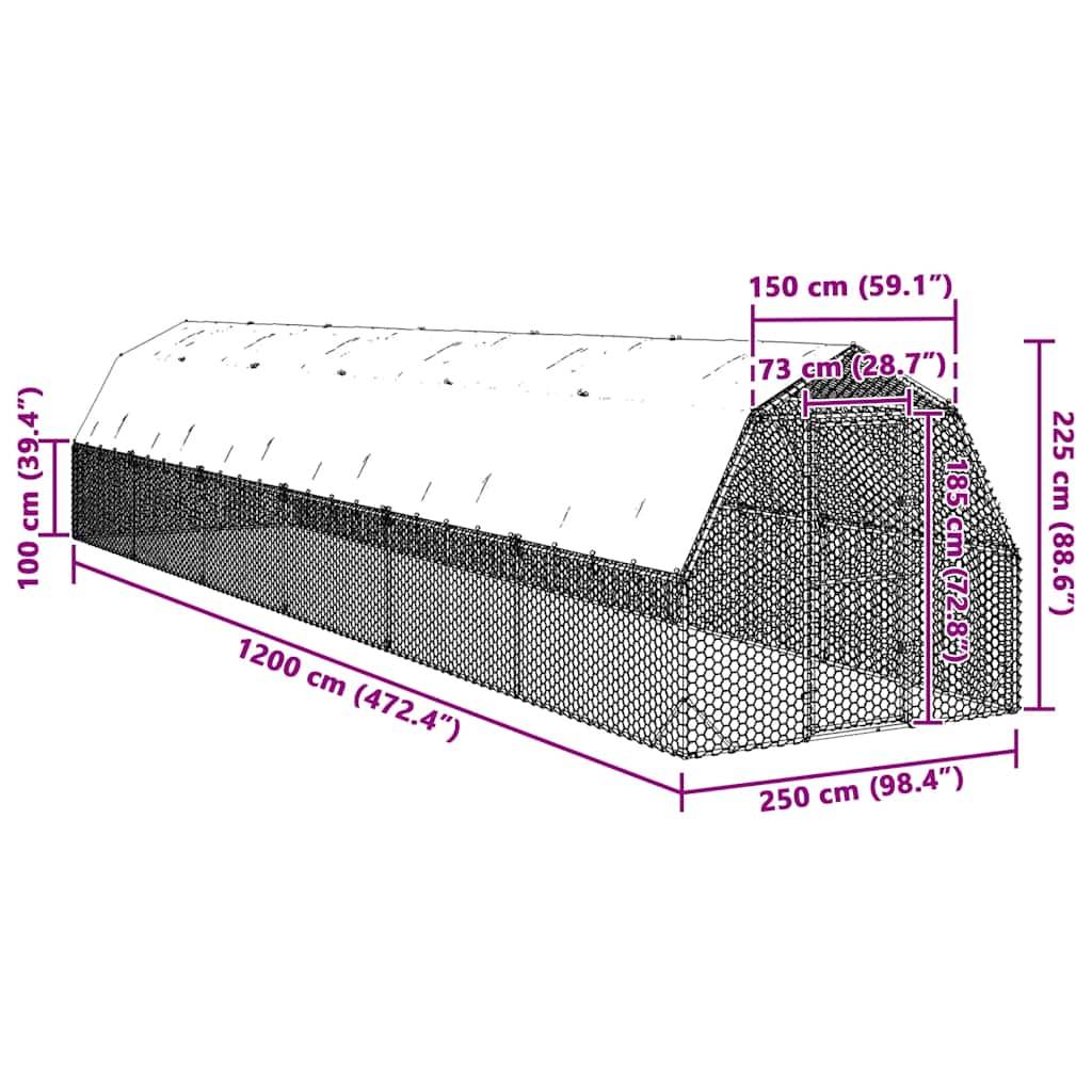 Poulailler acier argent 2,5 x 12 x 2,25 m - Prolenta premium p3520.4 - Image 8