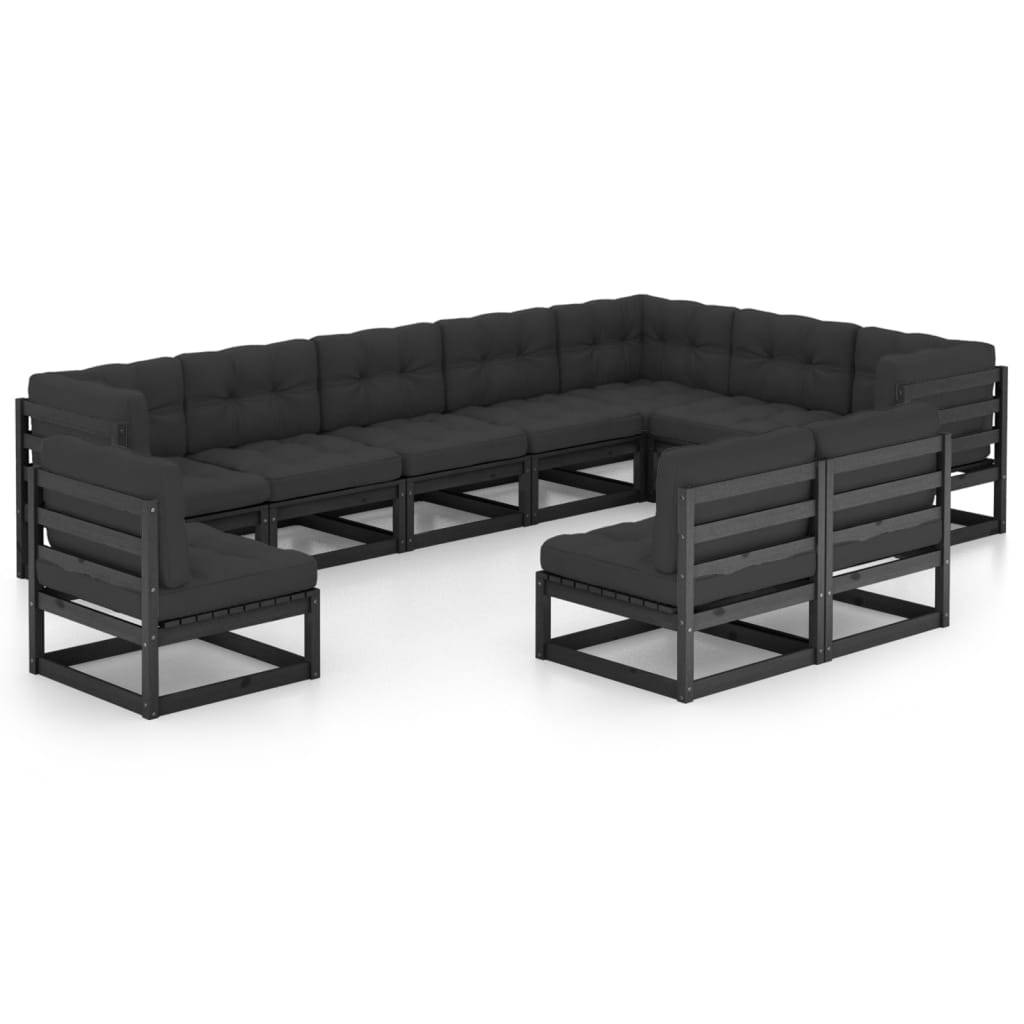 Helloshop26 - Salon de jardin meuble d'extérieur ensemble de mobilier 10 pièces avec coussins noir bois de pin massif - Imagen 1