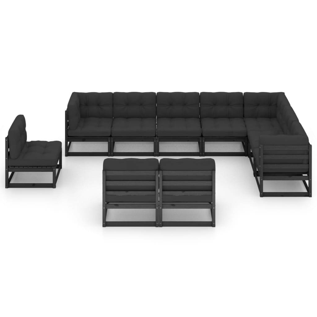 Helloshop26 - Salon de jardin meuble d'extérieur ensemble de mobilier 10 pièces avec coussins noir bois de pin massif - Imagen 2