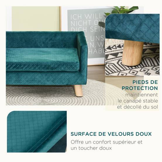 Canapé lit velours pour chien et chat repos ultra moelleux 64x45x36cm bleu canard - ComfortXL Outdoor Living - Image 7