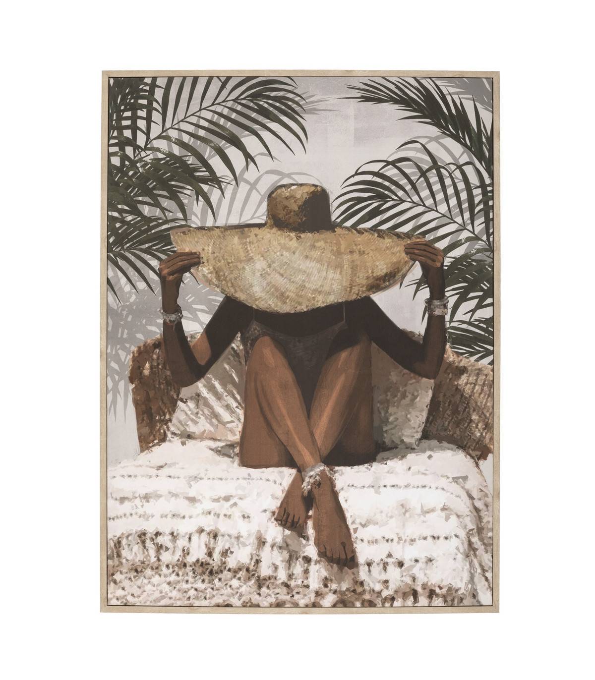 Tableau Toile murale imprimée et encadrée Femme à chapeau de paille 58 x 78 cm - Imagen 1