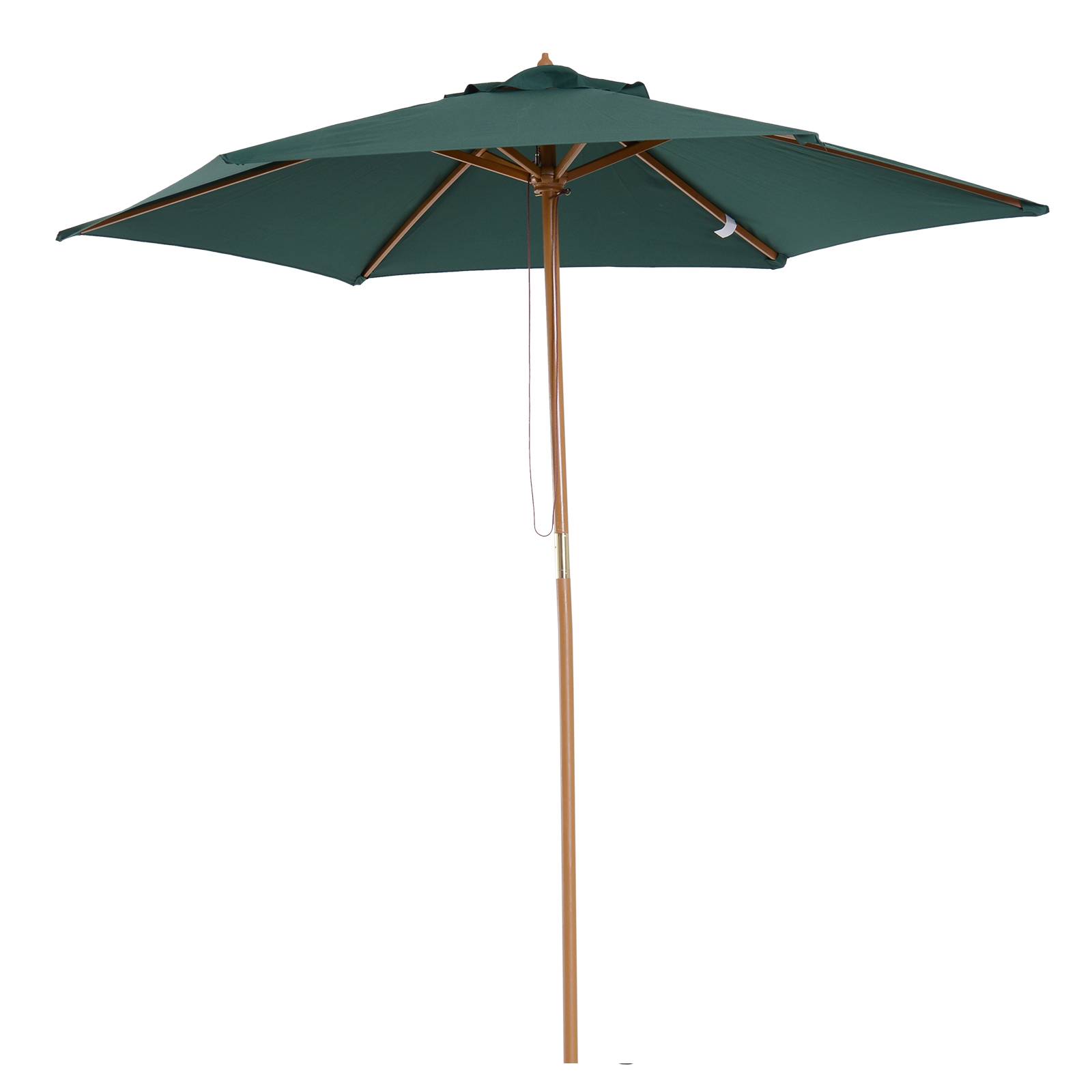 Parasol bois Ø250x230cm, exterieur, 6 baleines, systeme poulie, couleur vert - Image 2