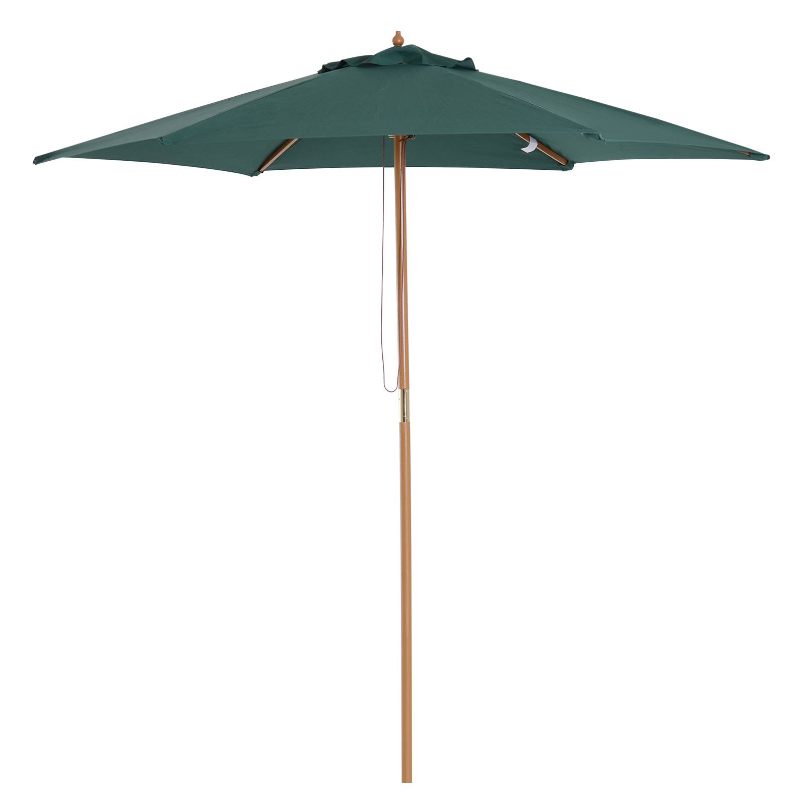 Parasol bois Ø250x230cm, exterieur, 6 baleines, systeme poulie, couleur vert - Image 1