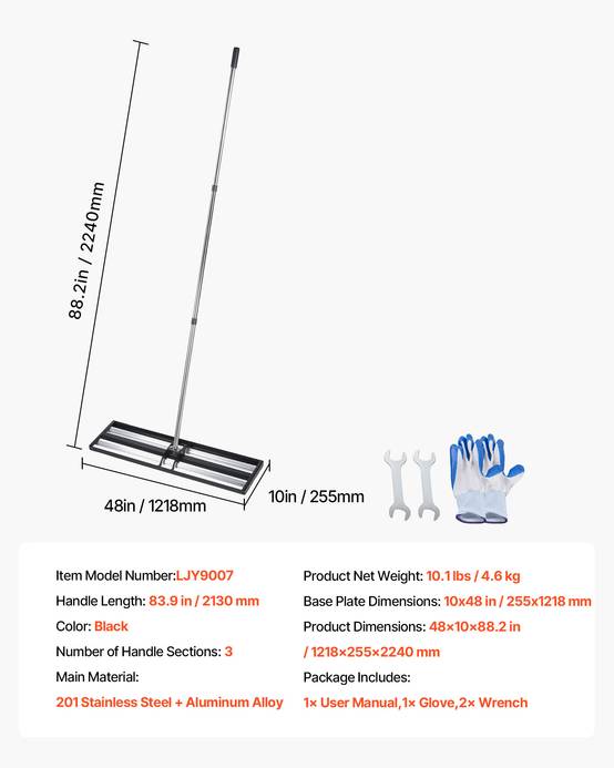Vevor - VEVOR Râteau Nivellement Pelouse Niveleur Gazon 1218x255x2130 mm Manche Réglable - Image 7