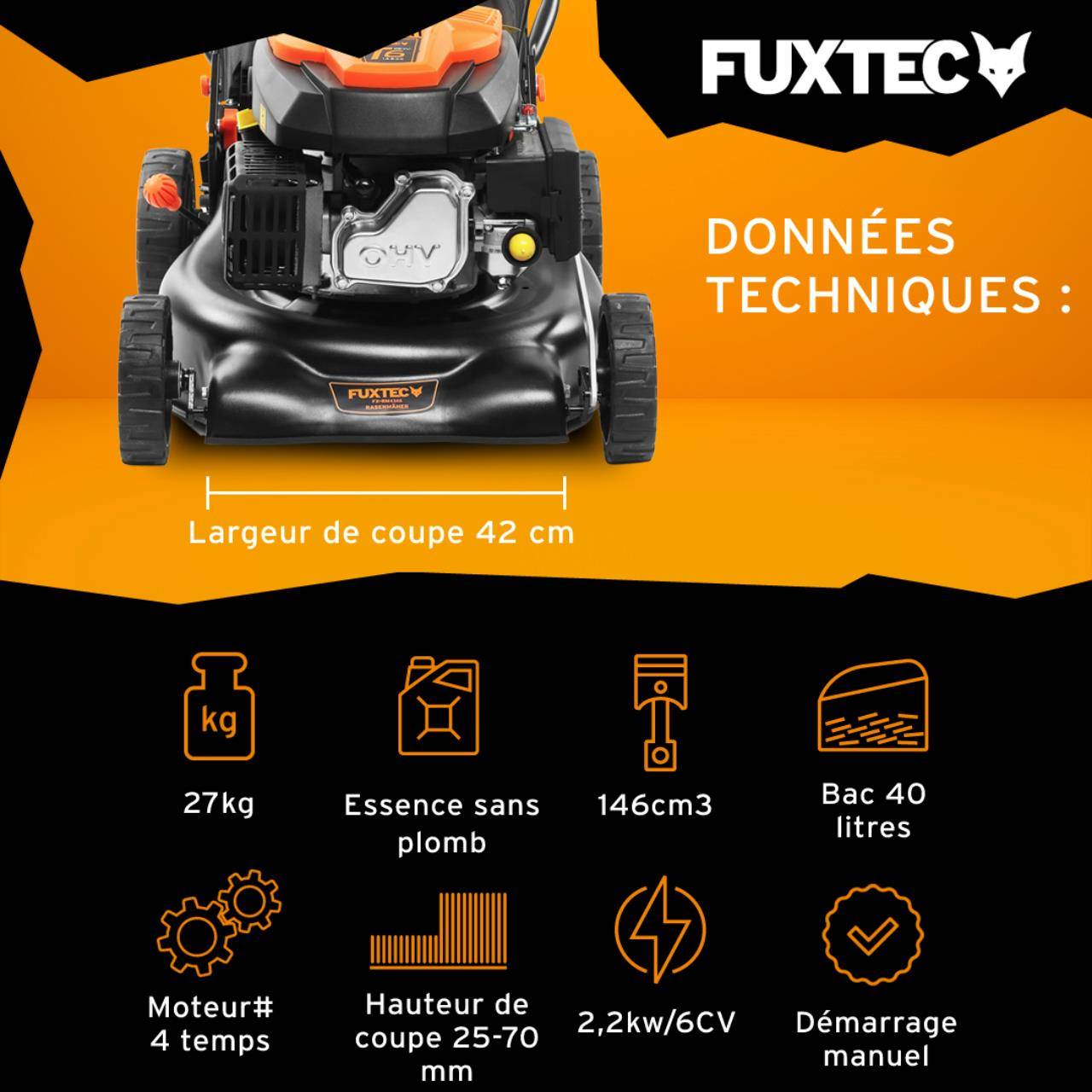 FUXTEC - Tondeuse à gazon thermique autotractée FUXTEC FX-RM4346 – 146 cm³ – 42 cm – 3,5 CV – Easy Clean - Image 3