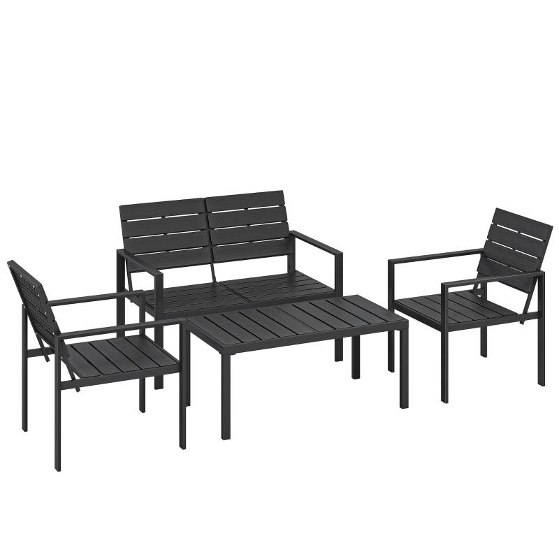 Salon de jardin 4 places métal HDPE terrasse extérieur design lattes noir - ComfortXL Outdoor Living - Image 2