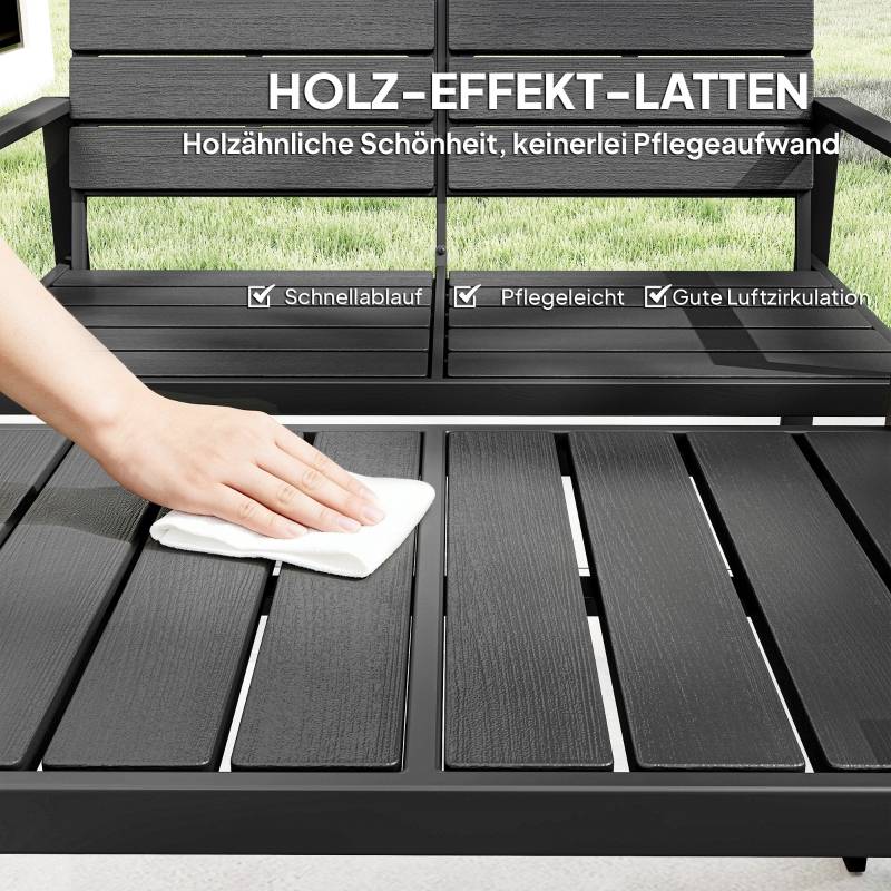 Salon de jardin 4 places métal HDPE terrasse extérieur design lattes noir - ComfortXL Outdoor Living - Image 6
