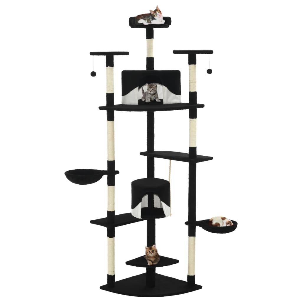 PANGIVO - Arbre à chat sisal et peluche noir et blanc 103 x 77 x 203 cm - PANGIVO
