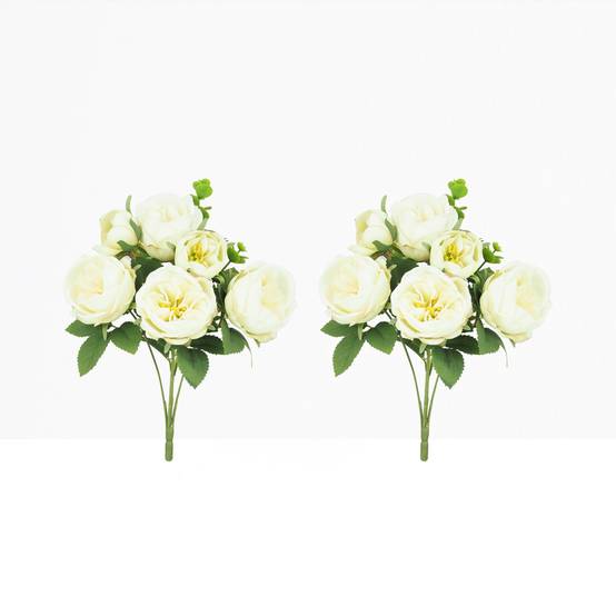 Ligne Deco - Bouquet artificiel de pivoines 32cm blanc lot de 2 - Image 2