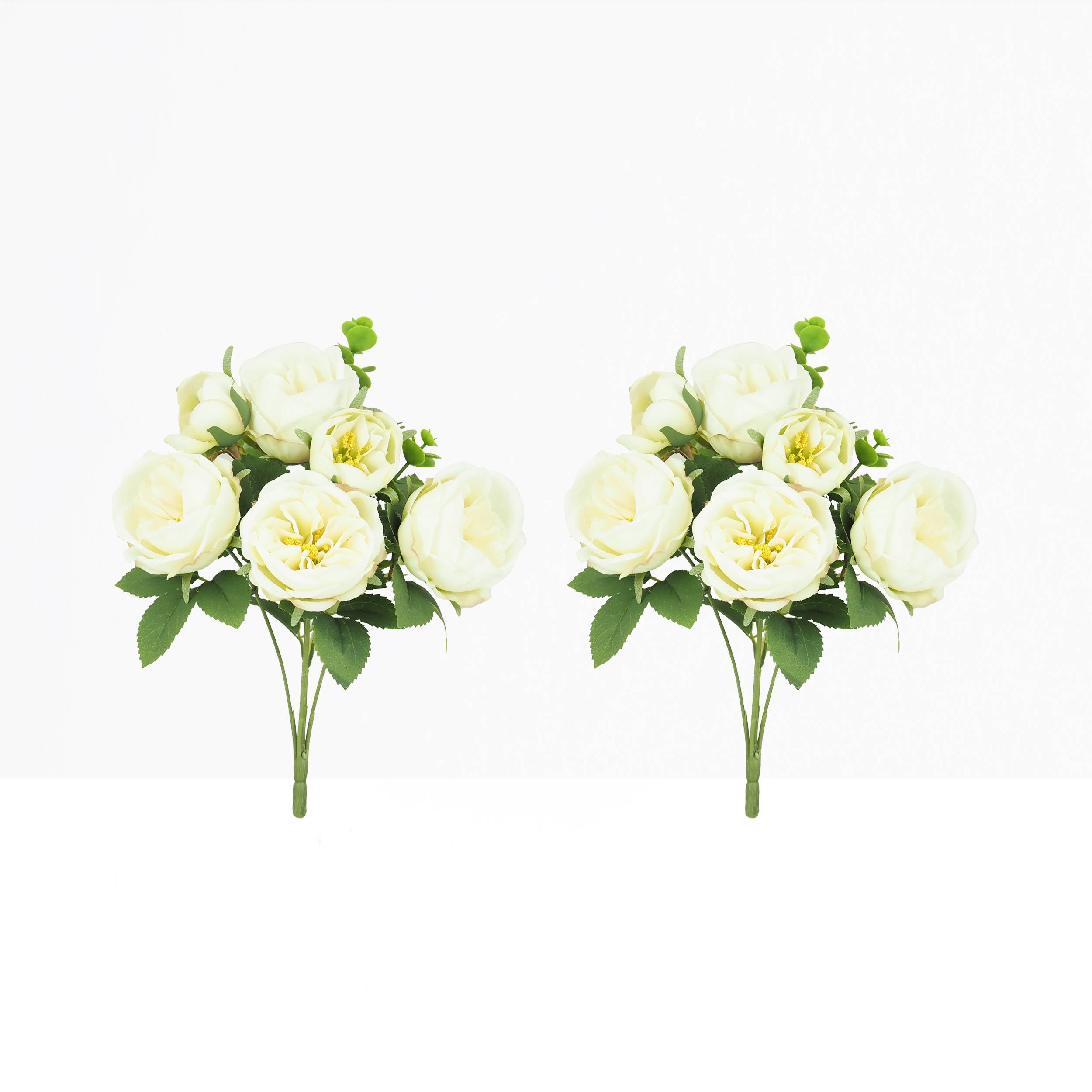 Ligne Deco - Bouquet artificiel de pivoines 32cm blanc lot de 2 - Image 2