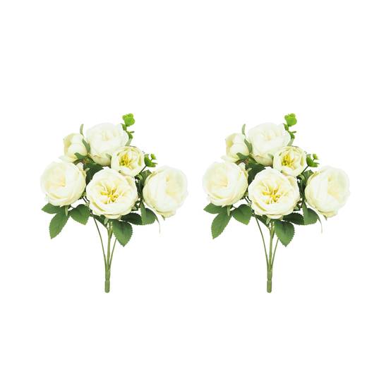Ligne Deco - Bouquet artificiel de pivoines 32cm blanc lot de 2 - Image 1