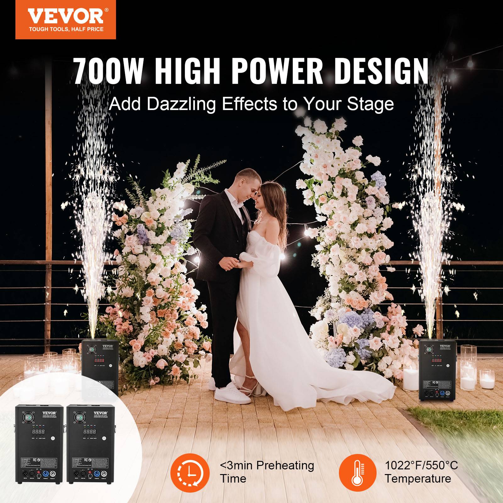 Vevor - VEVOR Machine étincelles froide 2x700 W, alu, DMX. Pour mariages, DJ, événements. - Image 2