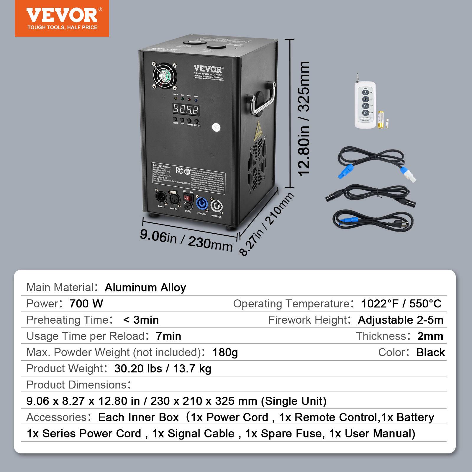 Vevor - VEVOR Machine étincelles froide 2x700 W, alu, DMX. Pour mariages, DJ, événements. - Image 7