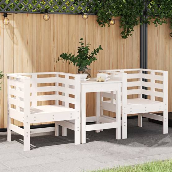 Fauteuils Bas de Jardin en Bois de Pin Massif Design à Lattes pour Patio Lot de 2 Blanc – ComfortXL Outdoor Living - Image 1