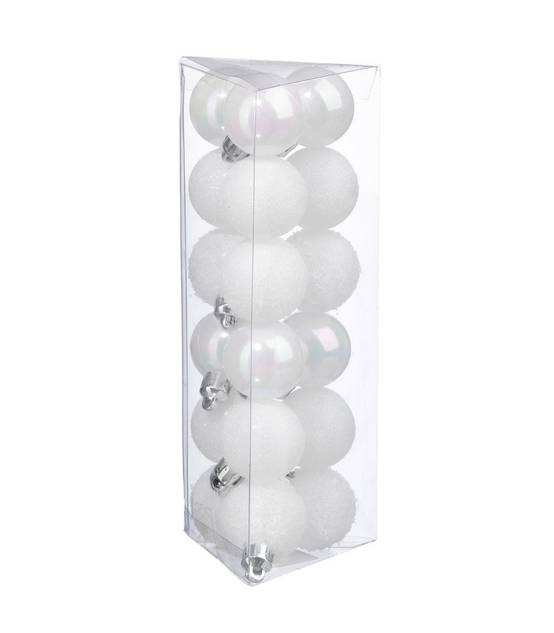 Décoration de sapin Lot de 18 Boules de Noël D 3 cm - Blanc et Neige