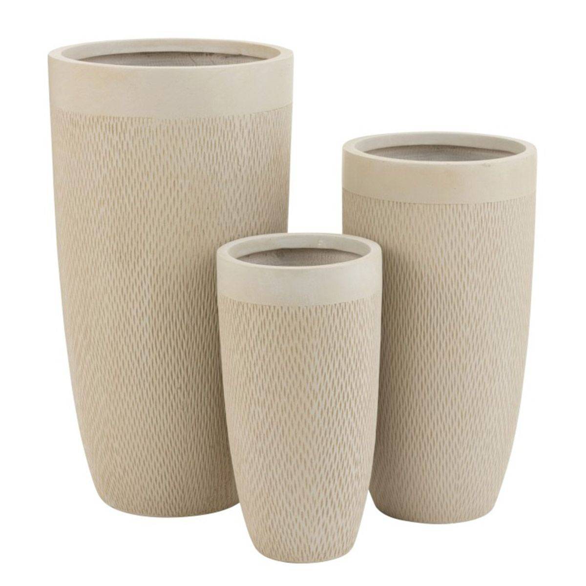 Lot de 3 Vases Ronds Design "Argile" 72cm Beige