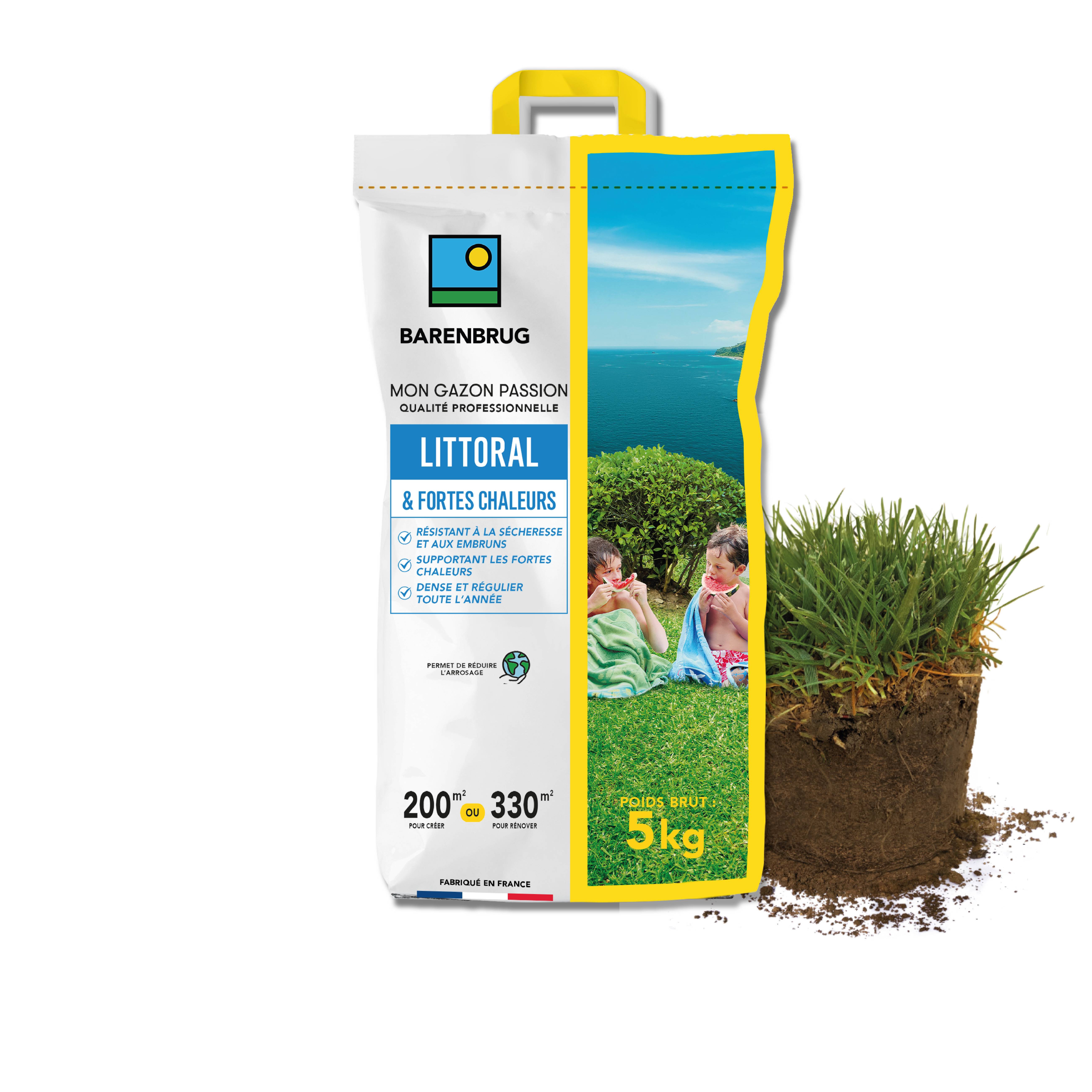 Gazon Littoral & Fortes chaleurs - Résistant Sécheresse et Embruns - Supportant Fortes Chaleurs - Dense et Régulier Toute l'Année - 5KG - BARENBRUG - Image 1